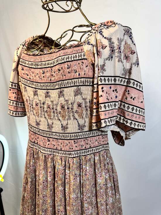 In Loom Border Print Flutter Sleeve Smocked Maxi Dress, Size Medium - Picture 5 of 10